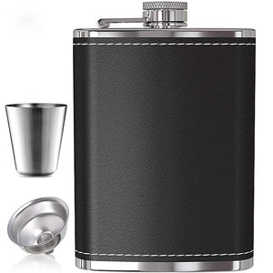 8oz Portable Stainless Steel Hip Flask Flagon Whiskey Wine Pot Leather Cover Bottle  Funnel Travel Tour Drinkware Wine Cup