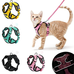 YOKEE Soft Mesh Small Cat Harness and Leash Set Adjustable Vest Escape Proof for Pet Kitten Easy Control Reflective Puppy Dogs