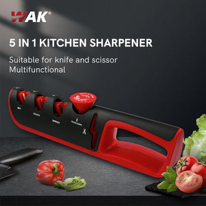 WAK Knife Sharpener 5 in 1 Adjustable Angle Black Red Kitchen Grinding Machine Professional Knife Scissors Sharpening Tools