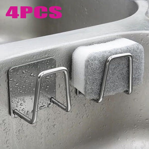 Kitchen Adhesive Stainless Steel Sponge Holder Waterproof Sink Sponge Drain Rack Shelf Kitchen Organizer Storage Accessories